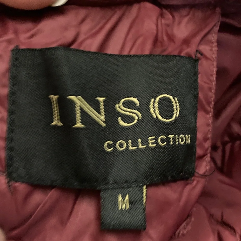 Burgundy‎ Puffer Vest with Faux Fur Collar M